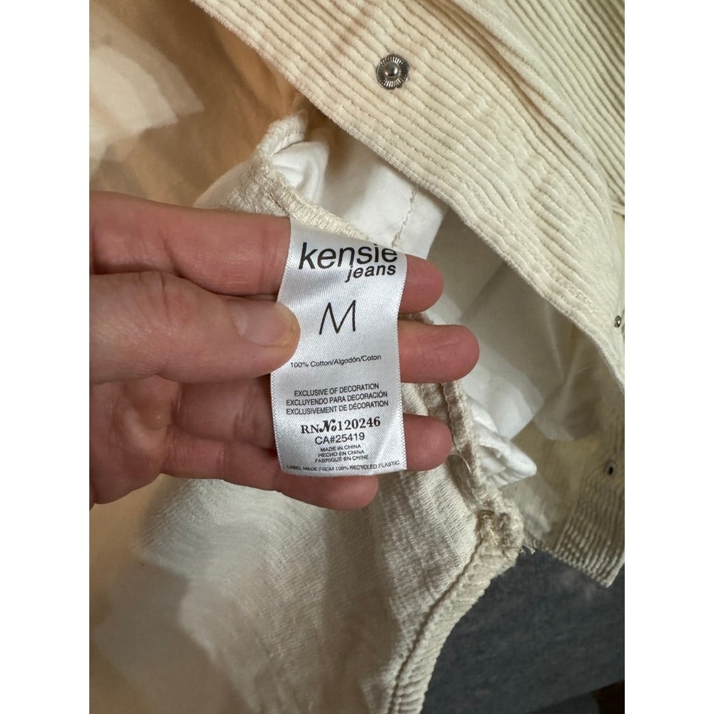 Kensie Jeans Cream Corduroy Button Down Shirt Womens Medium Off White Snap Front - Picture 5 of 8